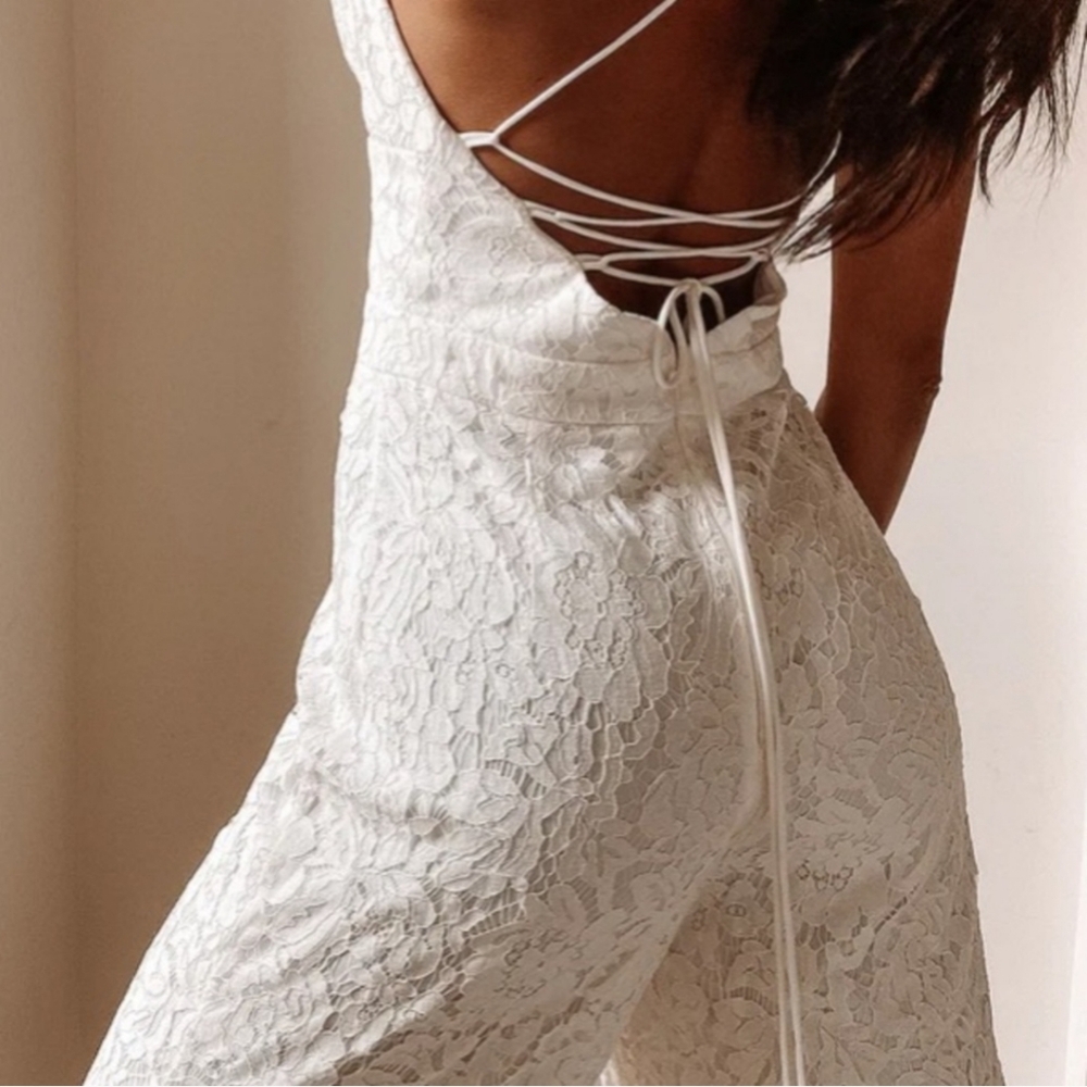 Lulus All About Tonight white lace up jumpsuit size XS - Picture 2 of 12